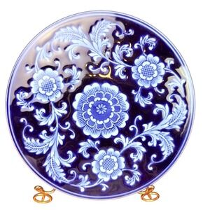 Pier 1 Trivet Ceramic 8in Blue White Floral Chinoiserie Vintage Style Decor
